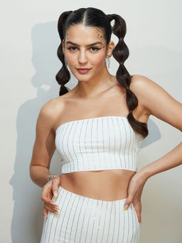 MIXT by Nykaa Fashion - White Sequin Fitted Tube Top