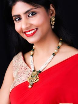 PANASH - Gold-Plated Stoned-Studded Beaded Jewellery Set