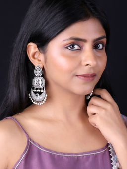 PANASH - Silver-Plated Beads Beaded Classic Oxidised Chandbalis