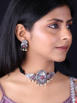 PANASH - Silver-Plated Stone Studded Jewellery Set