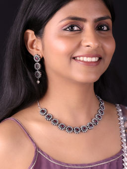 PANASH - Silver-Plated Stone Studded Jewellery Set