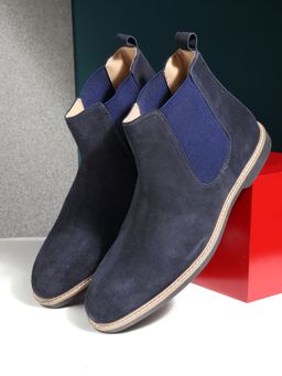 Teakwood - Blue Solid Round Toe Suede Chelsea Boot