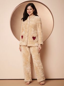 Secret Wish - Beige Velvet Heart Faux Fur Winter Night Suit
