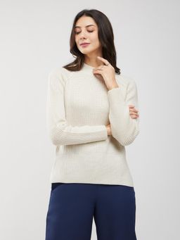 FableStreet - White Solid Sweater