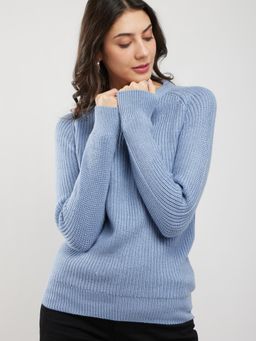 FableStreet - Blue Solid Sweater