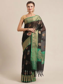Banarasi Silk Works - Kota Check Woven Saree Black with Unstitched Blouse