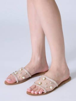 Twenty Dresses by Nykaa Fashion - Women Gold Round Toe Pearl Embellished Flats