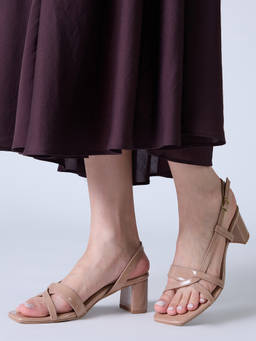 Twenty Dresses by Nykaa Fashion - Nude Square Toe Sling Back Block Heels For Women