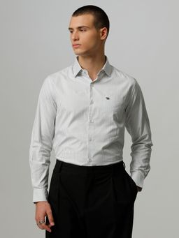 The Bear House - Men Grey Striped Slim Fit Cotton Formal Shirt