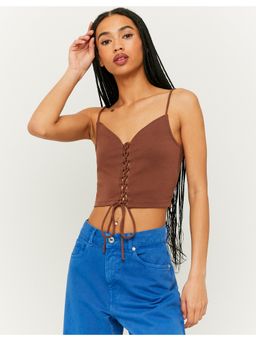 TALLY WEiJL - Knit Tie Tank Crop Top In Brown