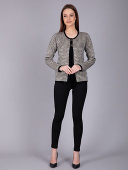 Madame - Self Design Round Neck Casual Women Black Sweater