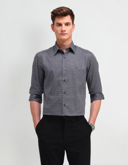 Arrow Newyork - Geometric Blue Full Sleeves Collar Neck Shirt