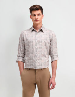 Arrow Newyork - Printed Beige Full Sleeves Collar Neck Shirt