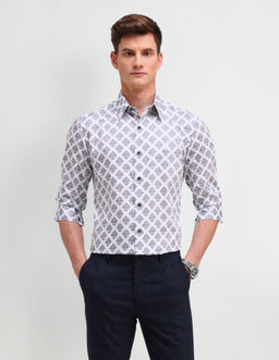 Arrow Newyork - Printed Grey Full Sleeves Collar Neck Shirt