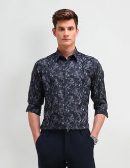 Arrow Newyork - Floral Blue Full Sleeves Collar Neck Shirt