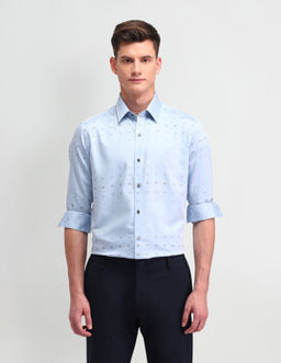 Arrow Newyork - Printed Blue Full Sleeves Collar Neck Shirt