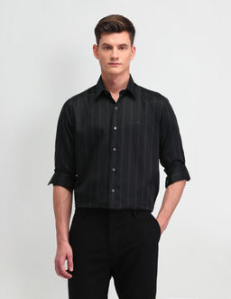 Arrow Newyork - Stripes Black Full Sleeves Collar Neck Shirt