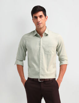 Arrow - Textured Green Full Sleeves Collar Neck Shirt