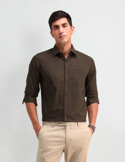 Arrow - Self Design Brown Full Sleeves Collar Neck Shirt