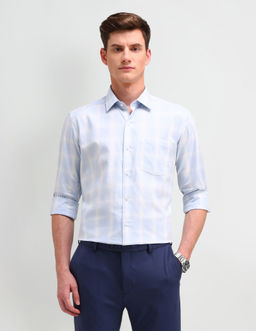 Arrow - Checks Blue Full Sleeves Collar Neck Slim Fit Shirt