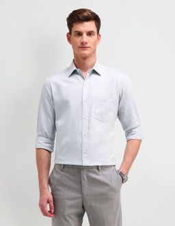 Arrow - Textured Grey Full Sleeves Collar Neck Regular Fit Shirt