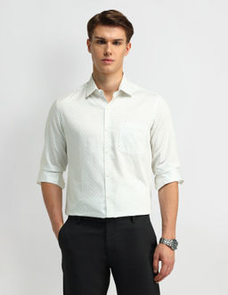 Arrow - Printed Green Full Sleeves Collar Neck Shirt