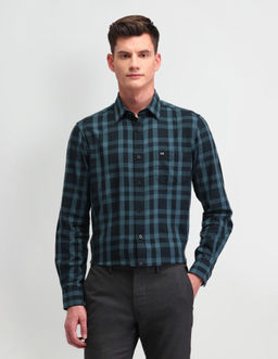 Arrow Sports - Checks Blue Full Sleeves Collar Neck Shirt