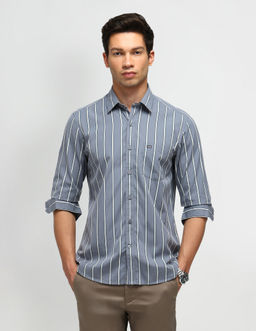 Arrow Sports - Stripes Grey Full Sleeves Collar Neck Shirt