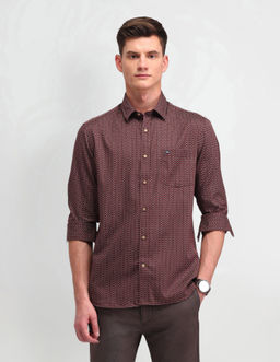 Arrow Sports - Floral Maroon Full Sleeves Collar Neck Shirt