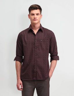 Arrow Sports - Printed Maroon Full Sleeves Collar Neck Shirt