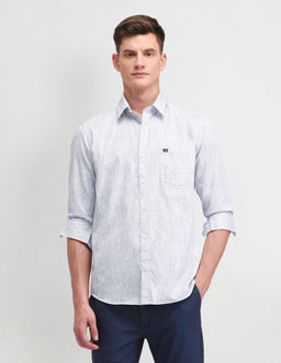 Arrow Sports - Printed White Full Sleeves Collar Neck Shirt