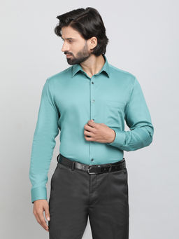 JadeBlue - Green Blended Fabric Solid Formal Shirt