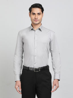 JadeBlue - Grey Cotton Blend Fabric Solid Formal Shirt