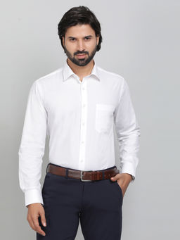 JadeBlue - White Cotton Blend Fabric Solid Formal Shirt