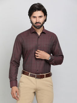 Greenfibre - Maroon Cotton Blend Fabric Checked Formal Shirt