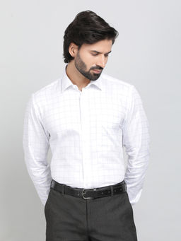 JadeBlue - White 100% Cotton Fabric Solid Formal Shirt