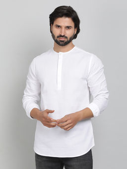 JadeBlue - White 100% Cotton Fabric Solid Casual Shirt