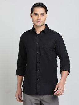 JadeBlue - Black 100% Cotton Fabric Solid Casual Shirt