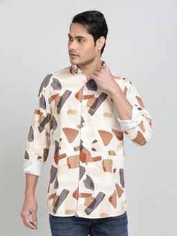 JadeBlue - Cream 100% Viscose Fabric Printed Casual Shirt