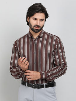 Metal - Maroon 100% Cotton Fabric Striped Formal Shirt