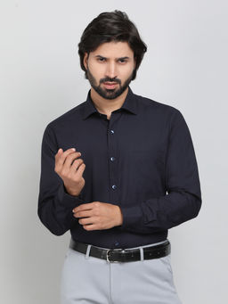 Greenfibre - Navy Blue 100% Cotton Fabric Solid Formal Shirt