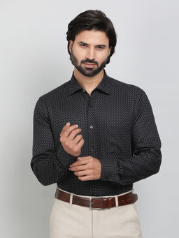 JadeBlue - Black 100% Cotton Fabric Printed Formal Shirt