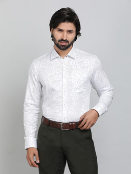 JadeBlue - White 100% Cotton Fabric Printed Formal Shirt
