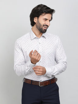 JadeBlue - White 100% Cotton Fabric Printed Formal Shirt