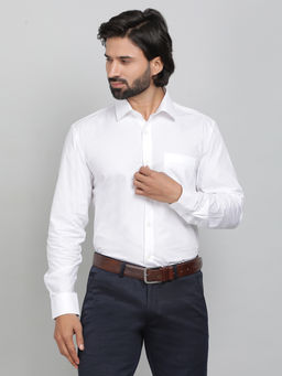 JadeBlue - White 100% Cotton Fabric Solid Formal Shirt