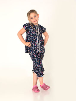 CHERRY CRUMBLE BY NITT HYMAN - Navy Blue Floral Print Nighsuit (Set of 2)