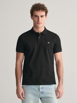 GANT - Mens Black Solid Collared Short Sleeves Polo T-Shirt