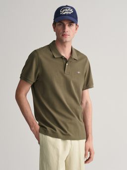 GANT - Mens Green Solid Collared Short Sleeves Polo T-Shirt