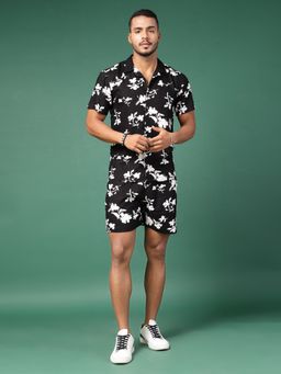 RIGO - Mens Black Floral Print Co-Ord (Set of 2)