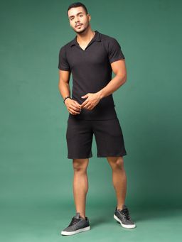 RIGO - Mens Black Waffle Knit Co-Ord (Set of 2)